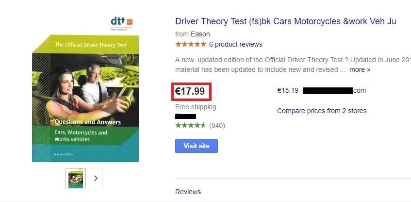 google_shopping_examen_de_conducir_teoría_comparar_precios